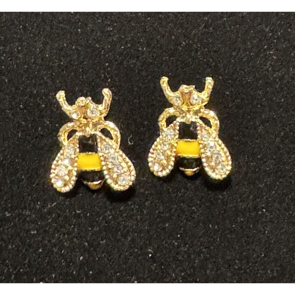Black‎ Yellow Honey Bee Enamel Crystal Earring Studs New